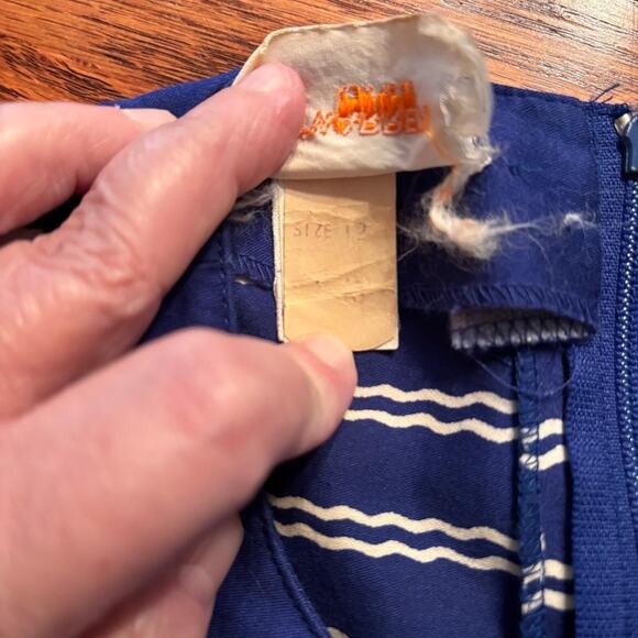 Vintage David Warren Midi Dress Blue with white stripes Sz 12 ILGWU Made in USA - Picture 4 of 8